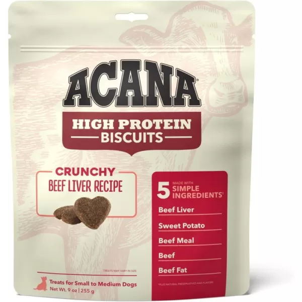 imageACANA High Protein Biscuits Dog Treats Crunchy Chicken Liver Recipe 9ozBiscuits Beef Liver 9oz  Small Biscuit