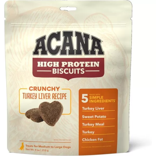 imageACANA High Protein Biscuits Dog Treats Crunchy Chicken Liver Recipe 9ozBiscuits Turkey Liver 9oz  Large Biscuit