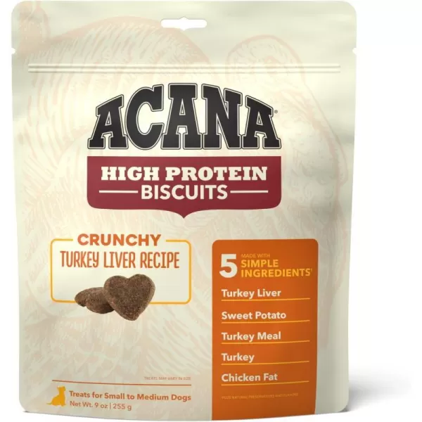 imageACANA High Protein Biscuits Dog Treats Crunchy Chicken Liver Recipe 9ozBiscuits Turkey Liver 9oz  Small Biscuit