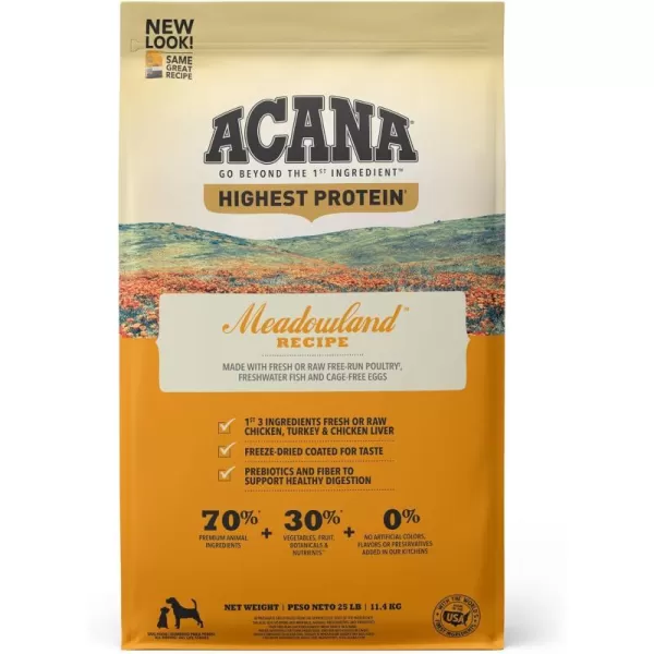 imageACANA Highest Protein Dry Dog Food Wild Atlantic Fish Recipe 25lbMeadowland 25 Pound Pack of 1