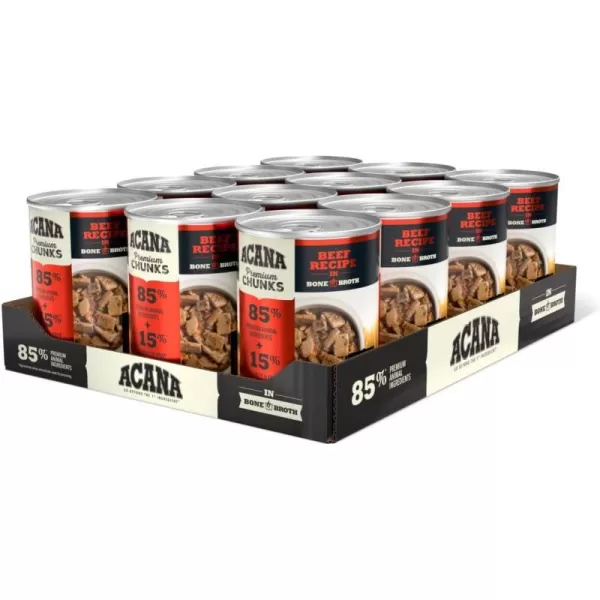 imageACANA Premium Chunks Wet Dog Food Beef Recipe in Bone Broth 128oz Case of 12Wet Food Beef 128 Ounce Pack of 12