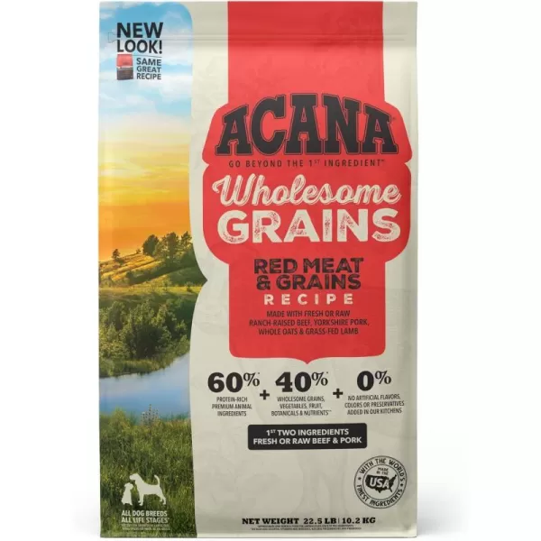 imageACANA Wholesome Grains Dry Dog Food Red Meat and Grains Gluten Free Beef Pork and Lamb Recipe 225lbRed Meat 225 Pound Pack of 1