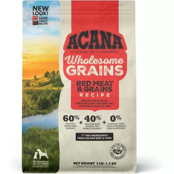 imageACANA Wholesome Grains Dry Dog Food Red Meat and Grains Gluten Free Beef Pork and Lamb Recipe 225lbRed Meat 4 Pound Pack of 1